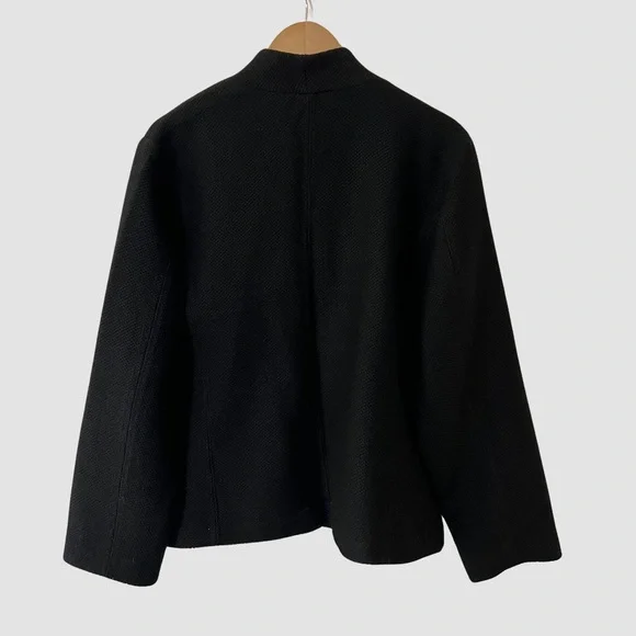 Eileen Fisher Black Virgin Wool V-Neck Coat XL ($500) - Picture 2 of 5